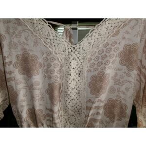 Daytrip Womens S Boho Floral Crochet Lace Peplum Blouse Tie Back Cream